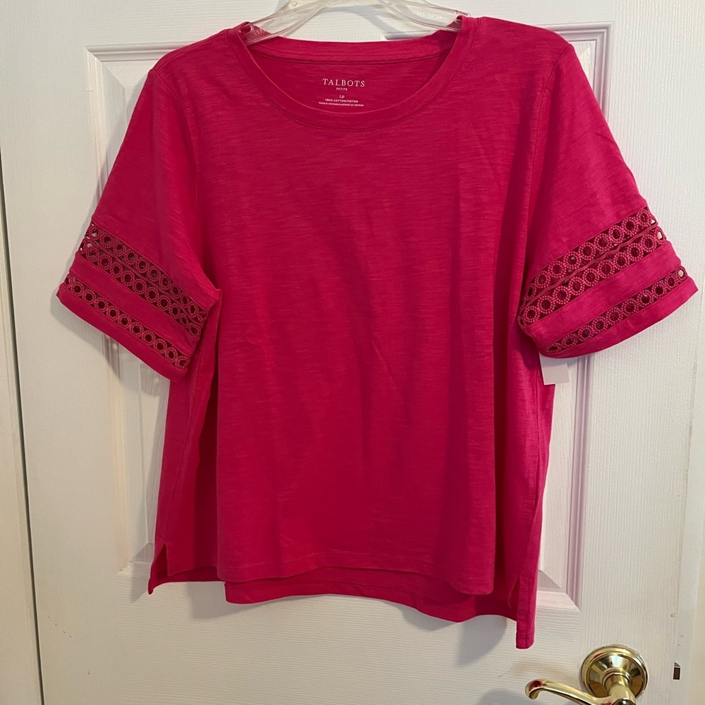 Talbots  Short Sleeve Tee with crochet trim elbow sleeve.